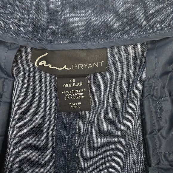 Lane Bryant Womens 26 Dark Blue Chambray Wide Leg Cuffed Stretch Trouser Pants - Picture 6 of 13